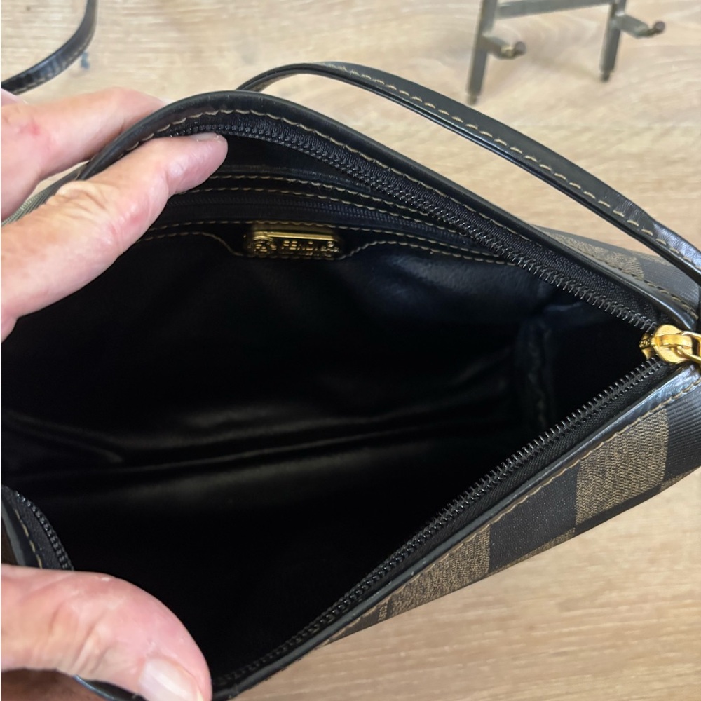 Vintage Fendi pecan checked Crossbody Bag with Brown strap. - Picture 8 of 14